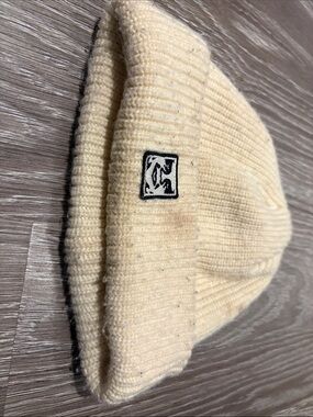 Obey Cream Rib-Knit Beanie with Logo Patch